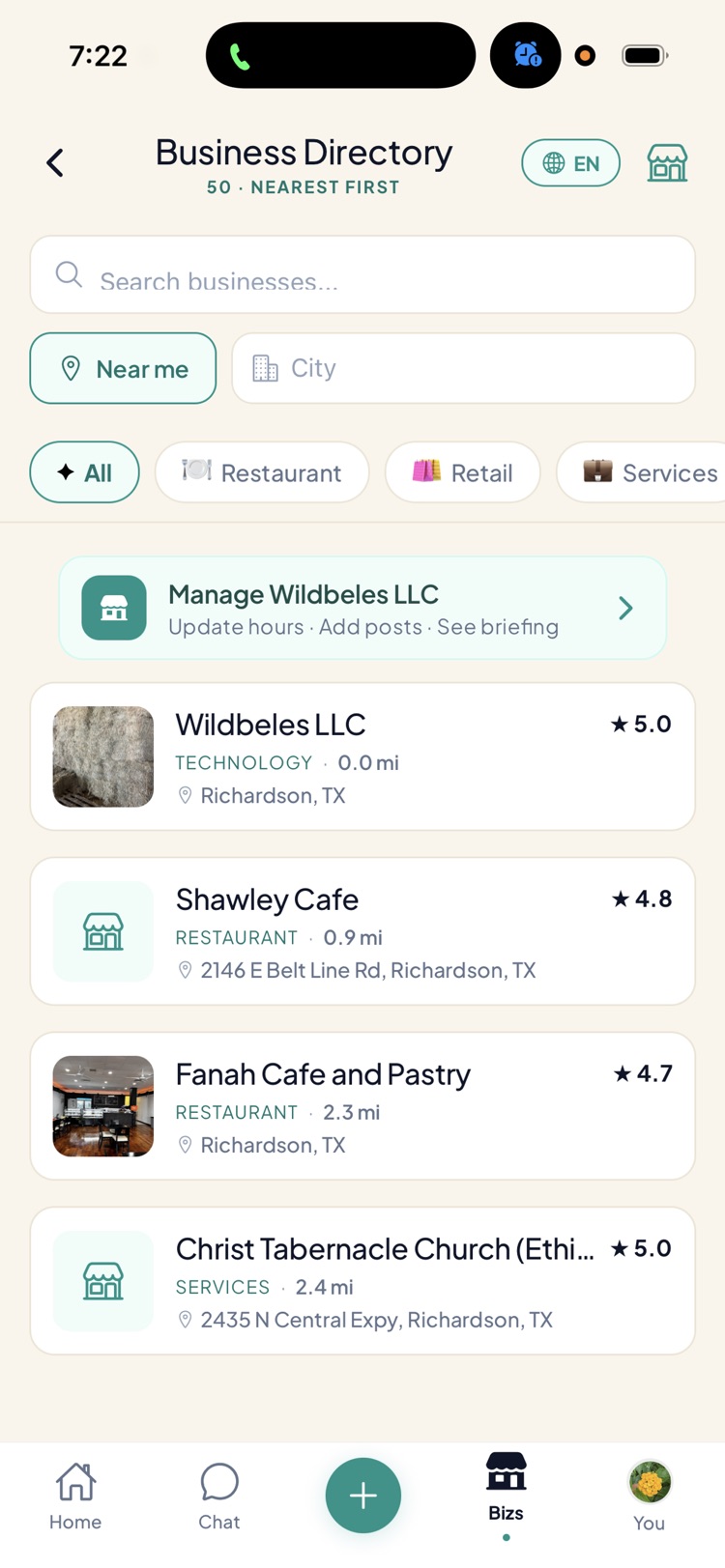 Hamus business directory with nearby Habesha-owned businesses and ratings